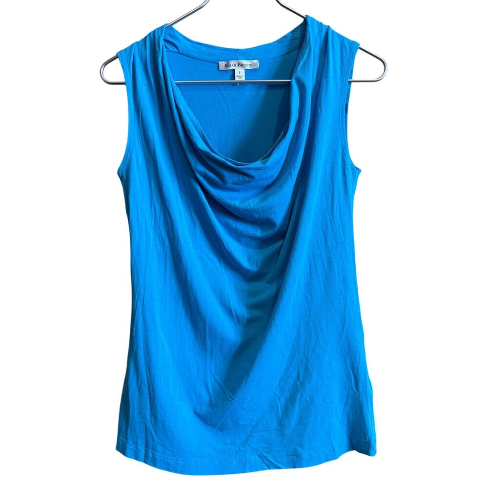 SUSAN BRISTOL SZ S Rayon/Polye/Spand Teal Draped Neck Blouse Top Shirt